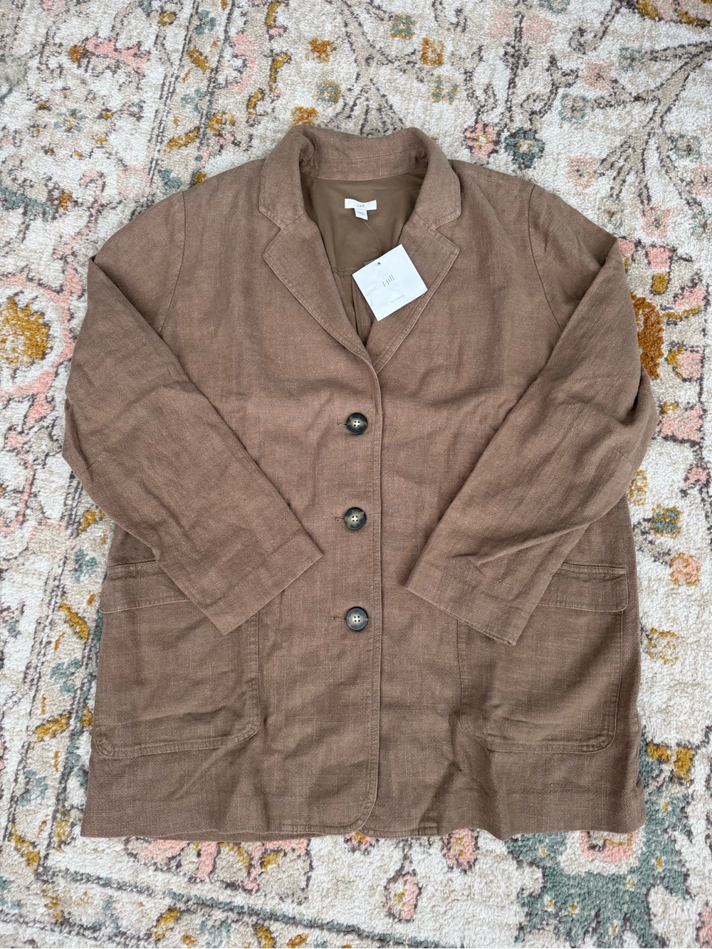 NWT J. Jill Linen Blend Oversized Blazer Beige Size L